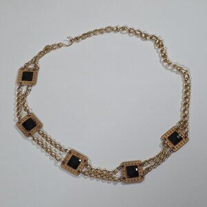 Gold Tone Metal Chain Belt Womens Hook Closure Rhinestones Whimsigoth Y2K Boho